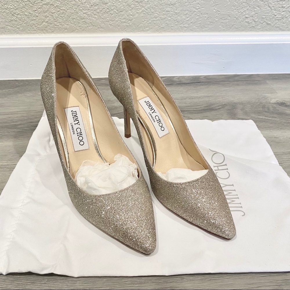 Jimmy Choo ROMY 85 Platinum Ice Dusty Glitter